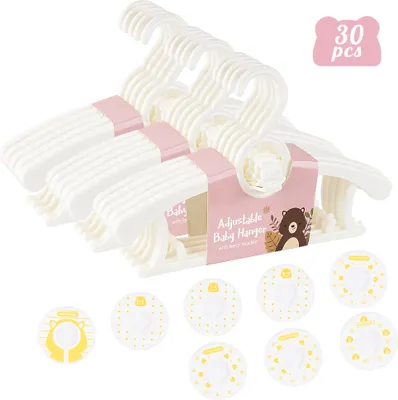 Produktbild von 30-Teilig Kinderkleiderbügel mit Stapelbaren Bärchen-Haken, 29cm bis 37cm Ausziehbare Babykleiderbügel, Neues Kunststoff Ideal für Baby und Kind, Weiß