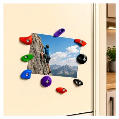 Produktbild von 9er Set Kühlschrankmagnete in Klettergriff-Design – Bunte Magnete für Magnettafel und Whiteboard – Eingebettete Magnete mit Kratzschutz – Realistische Boulder-Optik für Kletterer