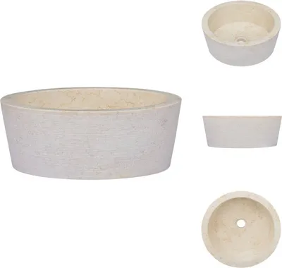Zdjęcie produktu dla vidaXL Umywalka kremowa Ø40x15 cm marmur - Umywalka łazienkowa