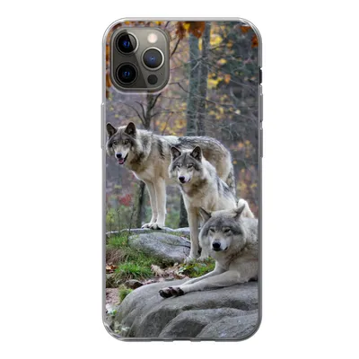 Produktbild von MuchoWow® Handyhülle Schutzhülle Hülle für iPhone 12 Pro Max Wölfe - Fels - Wald Silikon Softcase Handy Hülle - Hartschale