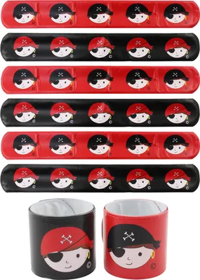 Produktbild von com-four® 6x Schnapparmband Pirat - Mitgebsel für 6 Kinder - Giveaways beim Kindergeburtstag - Goodies für Piraten-Party - Klackarmband - Schlagarmband [Auswahl variiert]