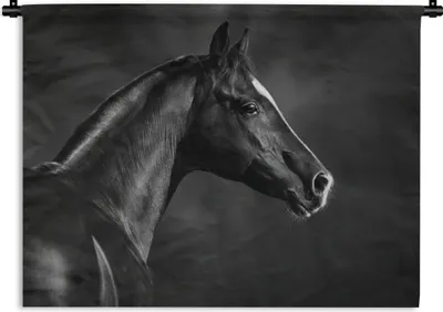 Produktbild von MuchoWow® Wandteppich Wandbehang Pferd - Tiere - Schwarz - Weiß - Porträt 150x112.50 cm Tapisserie Dekoration Wandtuch - Wanddecke - Wandteppiche