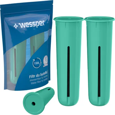Produktbild von Wessper 2x Wasserflaschenfilter Ersatz für Dafi Sportflasche, Aktivkohle, Türkis