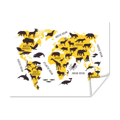 Produktbild von MuchoWow® Poster Weltkarte - Tiere - Gelb 160x120 cm - Foto Plakat