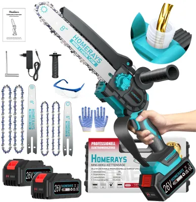 Mini-Kettensäge 6/8 Zoll, bürstenlos, 2x4000 mAh Akku, automatische Ölung