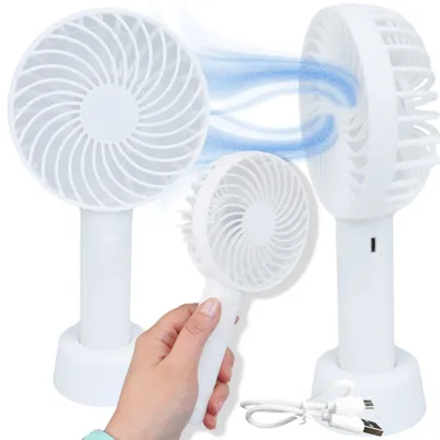 Produktbild von USB Mini Ventilator Tischventilator Handventilator tragbarer Lüfter 3 Stufen Akku weiß