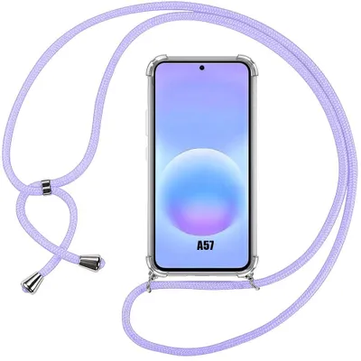 Image de Coque pour Samsung Galaxy A57 5G, Protection Silicone Renforcée avec Cordon Violet Réglable