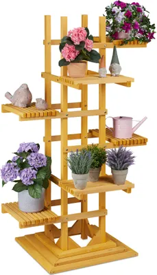 Obrázek produktu pro Relaxdays Květinové schodiště, bylinková police se 6 policemi, VxŠxH 152,5 x 80 x 73 cm, dřevo, schodiště na rostliny do interiéru i exteriéru, přírodní