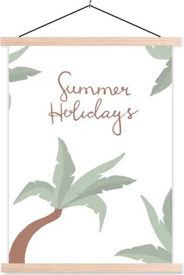 Produktbild von MuchoWow® Textilposter Sommer - Zitat - Palme 120x160 cm mit holzfarbenen Rahmen - Plakatkarton