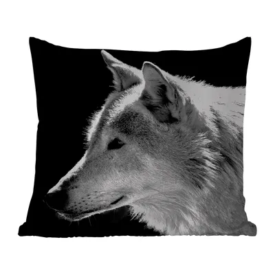 Produktbild von MuchoWow® Outdoor Kissen - Wildlife - Wolf - Schwarz - Weiß - 45x45 cm - Wetterfest - Lounge Kissen - Fotokissen - Dekoratives Kissen