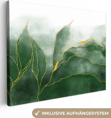 Produktbild von MuchoWow® - Leinwandbilder - Marmor - Grün - Luxus - Gold - Marmoroptik, Wandbild, Wanddeko Bilder Wohnzimmer, 80x60 cm