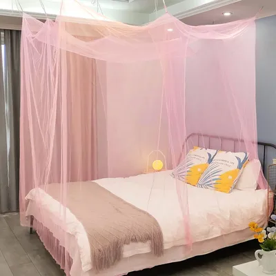 Produktbild von Moskitonetz für Doppelbett Einzelbett 210x190x240cm Universal Rechteckig Feinmaschiges Mückennetz mit 4 Aufhängehaken, Rosa