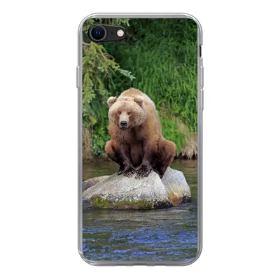 Produktbild von MuchoWow® Handyhülle Schutzhülle Hülle für iPhone SE 2020 Bär - Stein - Tier Silikon Softcase Handy Hülle - Kartenbesitzer