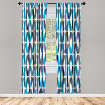 Produktbild von ABAKUHAUS Retro Vorhänge 2 Panel Set für Wohnzimmer Schlafzimmer Dekor, Sechziger Und Siebziger Jahre Stil Geometrische Runde Geformte Symmetrische Design Wiederholte, 150 cm x 245 cm, Himmelblau