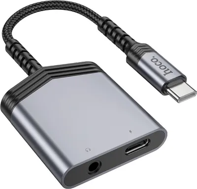 Immagine prodotto di HOCO Adattatore AUX 2in1 da tipo C a tipo C / jack 3,5 mm 27W LS39 grigio
