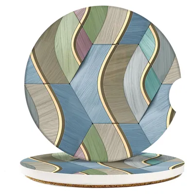 2er-Set Keramik-Auto-Untersetzer, gold-blau, Ø 6,5 cm