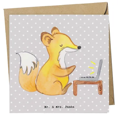 Produktbild von Mr. & Mrs. Panda Klappkarte Online Redakteurin Herz - Grau Pastell - Geschenk, faltkarte, doppelkarte, Grußkarte, Glückwunschkarte, anlasskarte