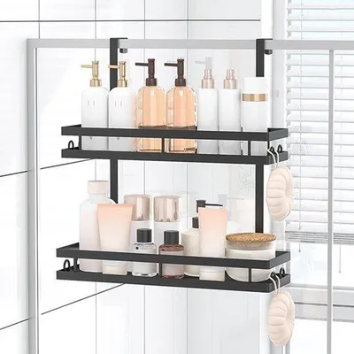 Produktbild von Duschehalter - Zwei Ebenen Duschklemme mit doppeltem Haken - Wand- und Türabnehmbar für Duscharmaturen