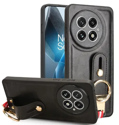 Produktbild von Für OnePlus 13 Design Kunstleder TPU Schutz Hülle mit Armband und Ring Schwarz