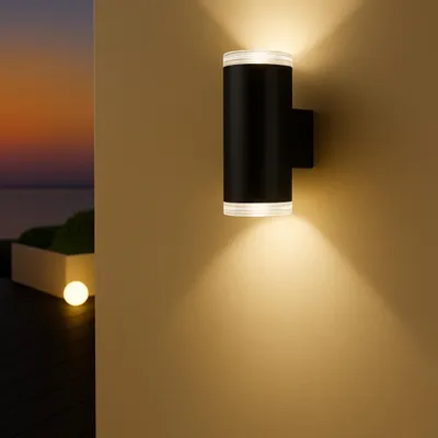 Produktbild von MeLiTec LED-Wandleuchte, Up- and Down-Light rund, schwarz matt, aus Edelstahl, Up and Down Leuchte für innen und außen, IP44, 145-1 : Schwarz Farbe: Schwarz
