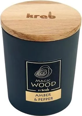 Obrázek produktu pro Krab MAGIC WOOD - vonná svíčka s dřevěným knotem Amber & Pepper, 300 g