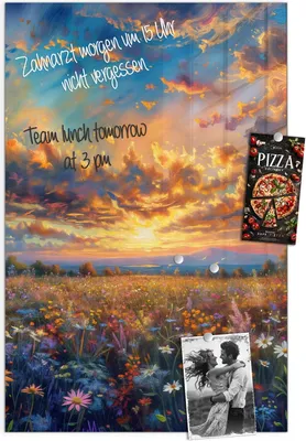 Produktbild von Magnettafel 60x90cm Pinnwand Whiteboard beschreibbar - Blumenwiese Sonnenuntergang