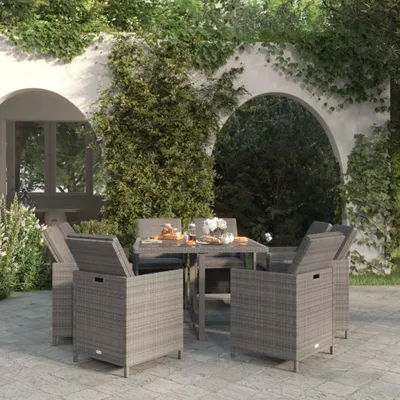 Produktbild von vidaXL 9-tlg. Garten-Essgruppe mit Auflagen Poly Rattan Grau