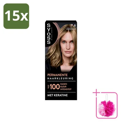 Produktbild von 15 x Syoss Dauerhafte Coloration 7-6 Mittelblond mit Keratin - Sparpackung - 15 Stücke