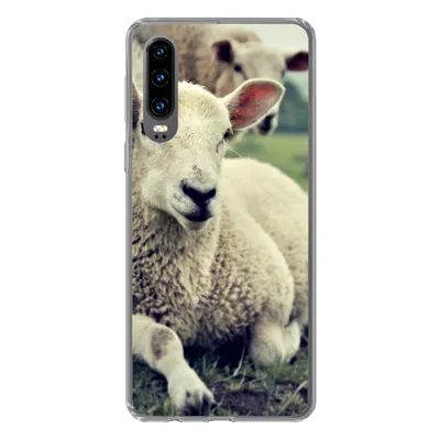 Produktbild von MuchoWow® Handyhülle Schutzhülle Hülle für Huawei P30 Schaf - Lamm - Gras Silikon Softcase Handy Hülle - Kartenbesitzer