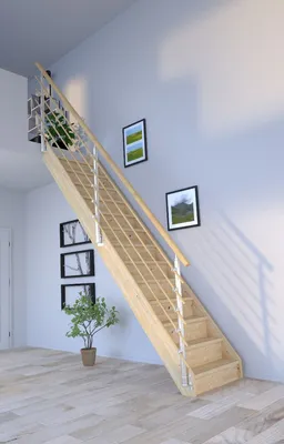 Produktbild von Holztreppe Korfu gerade-Design Geländer Holzrundstäbe-mit Setzstufen