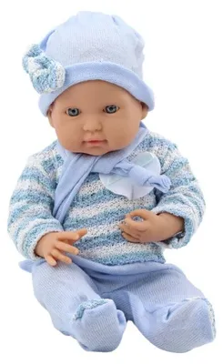 Productafbeelding van LEAN Toys 19552 Pop met gestreept truitje, mutsje en sjaaltje, blauw