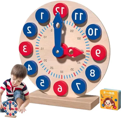 Immagine prodotto di Orologio didattico in legno - Giocattolo educativo - Per imparare a dire l'ora - Include 18 carte - Dimensioni: 21,7 x 7,6 x 21,5 cm