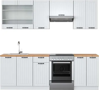 Image de Cuisine Vicco Fame-Line Blanc campagne/blanc 240cm , PT Chêne, Model 42260