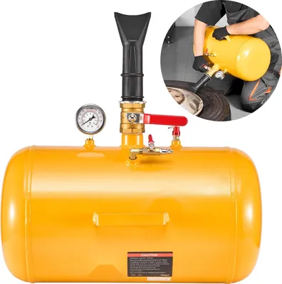 Immagine prodotto di Dispositivo di fissaggio per talloni pneumatici - Serbatoio aria compressa 37,9 L - Pressione di esercizio 0,6-0,8 MPa - Valvola di rilascio rapido - Per autovetture/pick-up/ATV/UTV/trattori/autocarri - Giallo