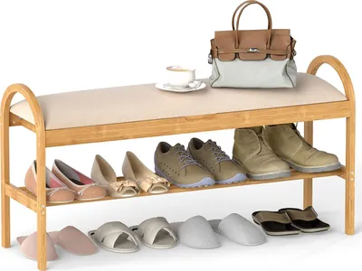 Produktbild von COSTWAY Schuhbank mit Sitzfläche, Sitzbank Bambus, Flurbank mit Schuhregal & Stauraum, als Schuhorganizer & Bettbank, bis 150kg, 101x31x51 cm, Beige