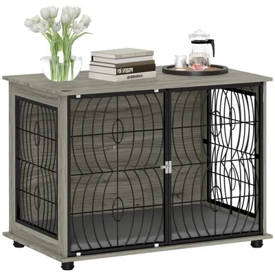 Image de Cage pour chien PawHut, idéale pour la maison, cabane pour chien, cage d'intérieur pour animaux de compagnie, couleur grise