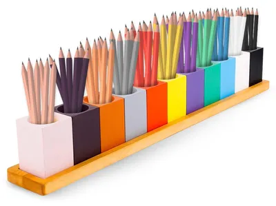 Immagine prodotto di Portapenne in legno - Organizzatore da scrivania - Portaoggetti Montessori - 11 scomparti - Colorato - Per un ufficio ordinato