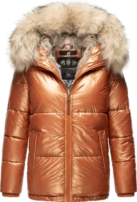 Produktbild von Navahoo Tikunaa Damen Vegane Winter Steppjacke mit Kapuze und Kunstfellbesatz, Parka, Winterjacke Rusty Cinnamon Gr. 36 - S