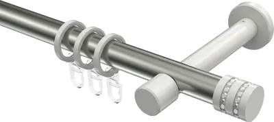 Produktbild von Interdeco Gardinenstange / Vorhangstange Edelstahl-Optik / Weiß, Typ Prestige Estana (Glitzerkappe), 20 mm Ø 1-läufig, 120 cm