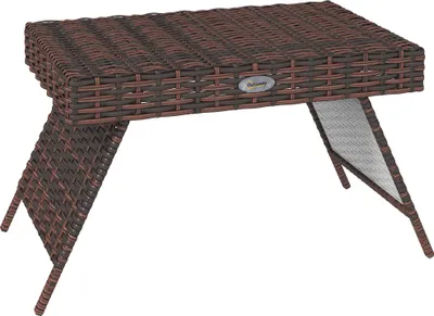 Zdjęcie produktu dla Outsunny rattanowy stolik ogrodowy składany stolik kempingowy odporny na warunki atmosferyczne stolik kawowy do ogrodu, na balkon, brązowy, 60 x 41 x 41 cm