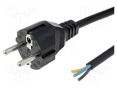 Obrázek produktu pro 1x Kabel CEE 7/7 (E/F), zástrčka, černý kabel, 1,8 m, PVC, 3x1mm², určený pro napájení počítačů