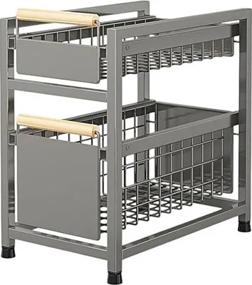 Immagine prodotto di Organizzatore da cucina con 2 cestini estraibili in acciaio 24,5x39x42cm