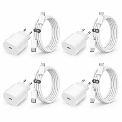 Produktbild von 4x iPhone USB-C Ladegerät 20W Schnellladegerät mit USB-C Kabel – USB-C Ladeset für iPhone 17 16 15 Pro Max Air Plus