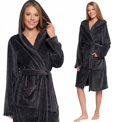 Productafbeelding van Warme Damesbadjas, Ideaal Als Cadeau, Met Kap, Zachte Fleece, Maat Xl