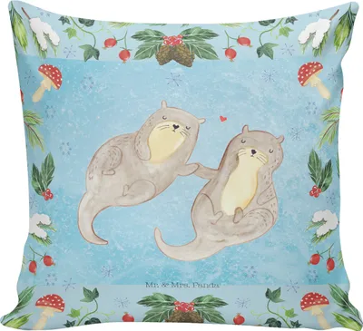 Produktbild von Mr. & Mrs. Panda kuschelkissen 40x40 Otter Glühweinstand - Eisblau - Geschenk, Deko Kissen, Sofakissen, Weihnachten, Zierkissen, Dekokissen Sofa