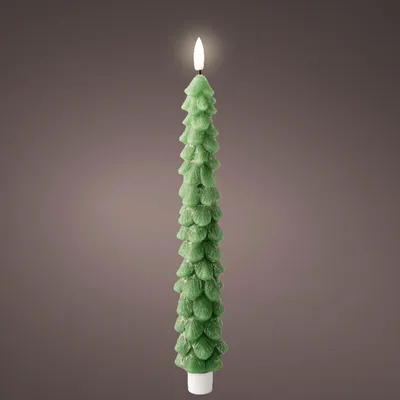 Produktbild von LED Kerze mit Timerfunktion 29cm Wachs Tannenbaum Form Grün / Warmweiß