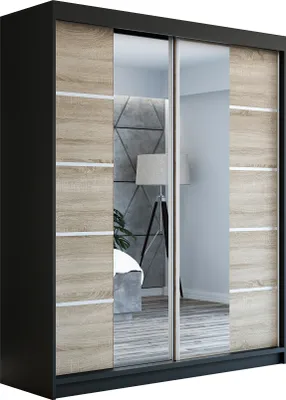 Produktbild von Schwebetürenschrank Kleiderschrank ERO  180 cm Schrank Garderobe Spiegel.Verschiedene Farben (Weiß, Schwarz, Somona). Möbel vom Hersteller!