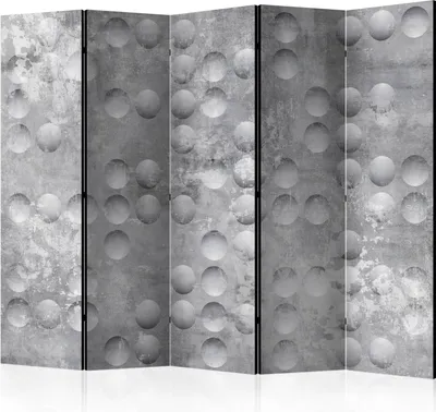 Produktbild von Akusticher Raumteiler Betonoptik Foto Paravent 225x172 cm beidseitig auf Vlies-Leinwand bedruckt Akustikschaum Trennwand Spanische Wand Sichtschutz Home Office Beton grau Kreis 3D a-A-0094-z-c