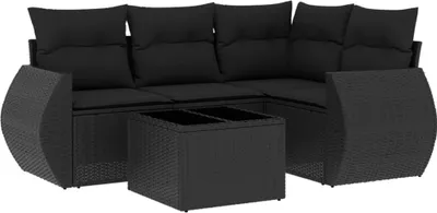 Zdjęcie produktu dla vidaXL 5-częściowa sofa ogrodowa z poduszkami z czarnego polirattanu