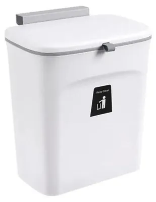 Produktbild von Küchen-Mülleimer - Wandhängender Komposteimer 9 l - Mit Deckel - Geruchsdicht - Für Schranktür - PP-Kunststoff - Weiß